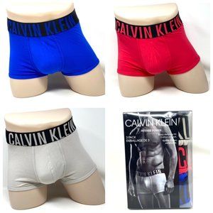 🎄SALE🎄 Calvin Klein Mens 3 P Cotton Stretch Intense Power Trunk Gray Red Blue